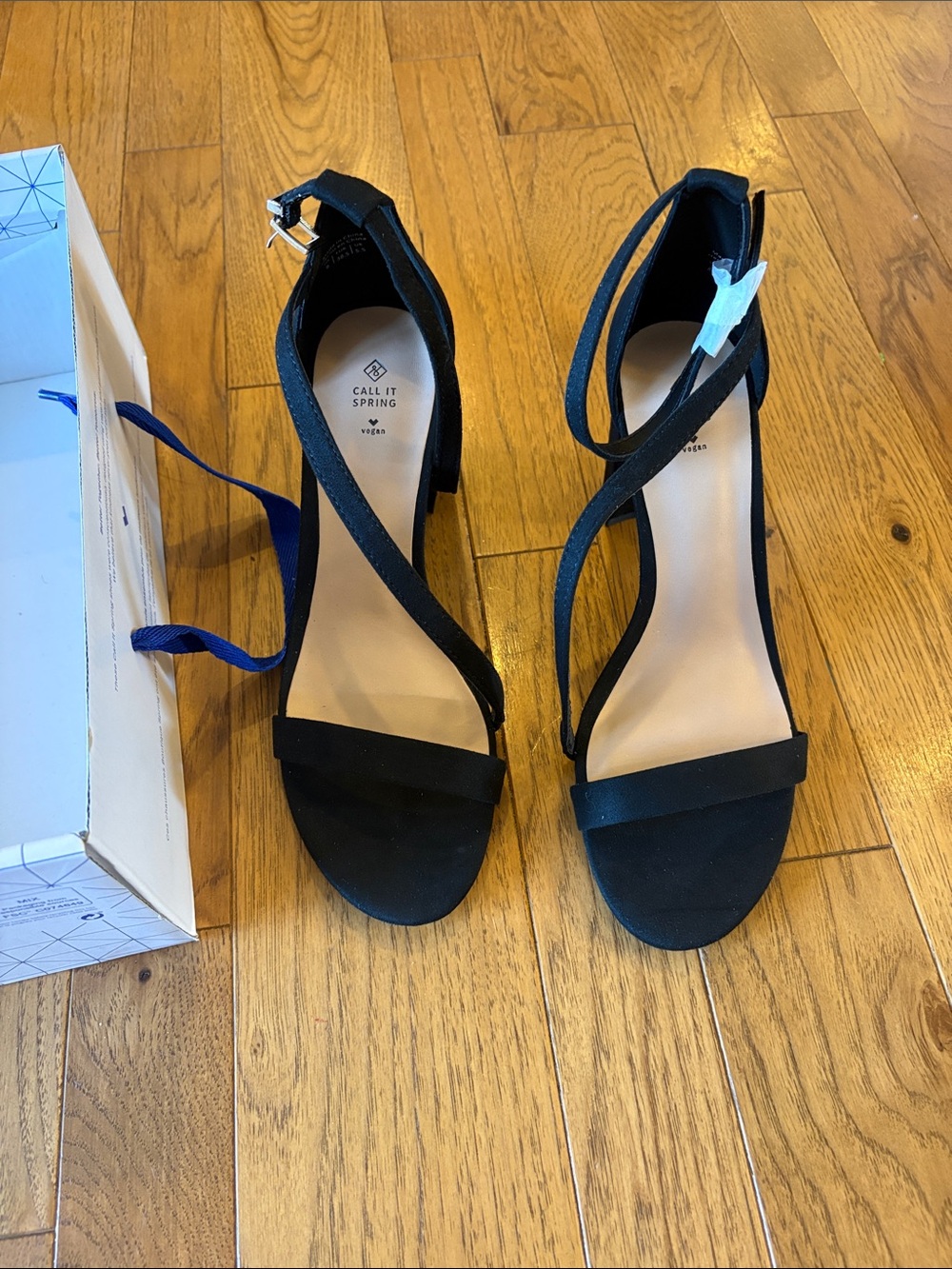 Call It Spring Black Crisscross Ankle-Heel Sandals